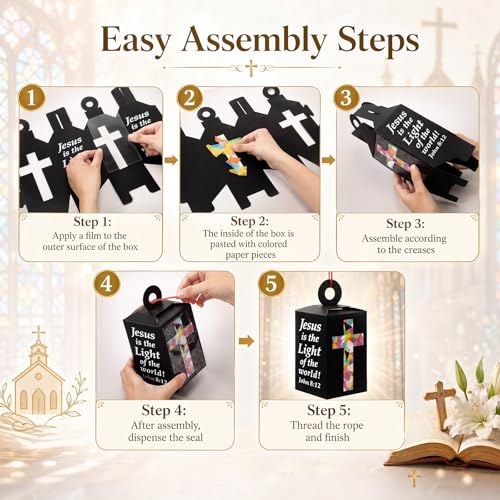 20 Sets Vbs 2026 Christian Cross Crafts Bulk Illumination Themed Paper Lanterns Jesus Is the Light Religious Suncatcher Sunday School Vbs Crafts for Church Christian Party Favor (Clear Cross) - style: Clear Cross