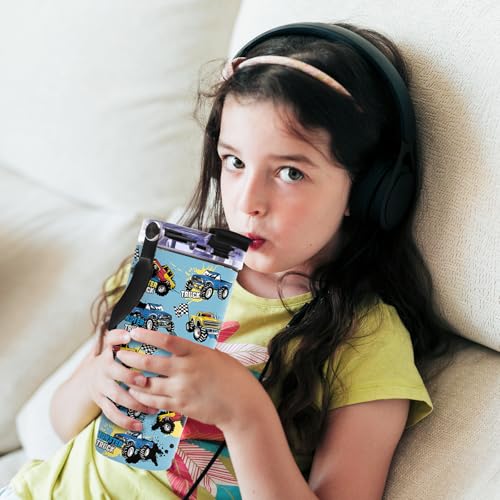 Monster Truck Tumbler with Top Handle and Flip Straw Lid 20oz Stainless Steel Insulated Travel Cups for Boys - Christmas Birthday Ideas for Monster Truck Kids Coffee Mugs - color: Truck01
