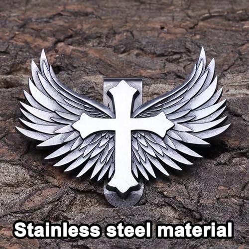 Guardian Angel Visor Clip - Guardian Angel Visor Clips for Cars,Stainless Steel Wings Cross Sunshade Clip Driver Gift (Black) (Sliver) - style: sliver