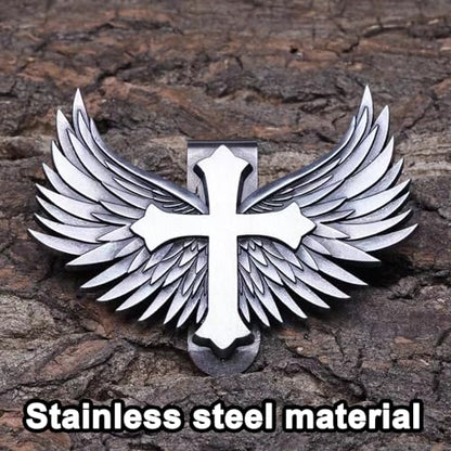 Guardian Angel Visor Clip - Guardian Angel Visor Clips for Cars,Stainless Steel Wings Cross Sunshade Clip Driver Gift (Black) (Sliver) - style: sliver