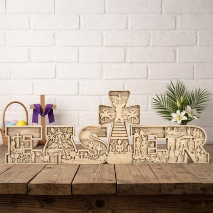 Easter Table Decorations Christianity Is Risen Easter Resurrection Scene with Cross Laser Cut Religious Christian Tabletop Centerpiece Jesus Nativity Scene for Home Church Tiered Tray Decor - style: Nativity Scene