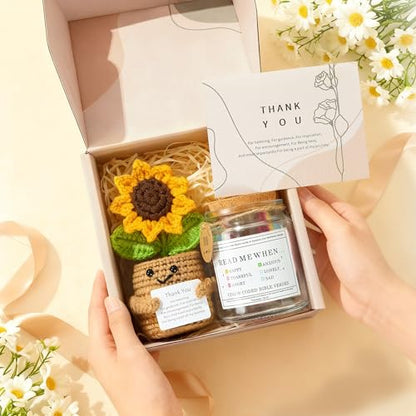 RainVibe Inspirational Bible Verse Jar with Sunflower Crochet Doll - 96 Prayer Cards for Mom, Women, Teens | Christian Home Decor & Spiritual Encouragement - style: Sunflower
