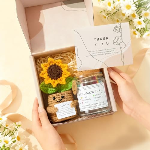 RainVibe Inspirational Bible Verse Jar with Sunflower Crochet Doll - 96 Prayer Cards for Mom, Women, Teens | Christian Home Decor & Spiritual Encouragement - style: Sunflower