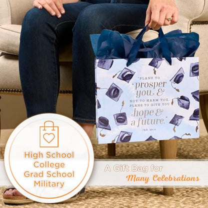 Christian Art Gifts Large Gift Bag with Card & Tissue Paper, Graduation - color: Graduation/Blue, style: Large Landscape