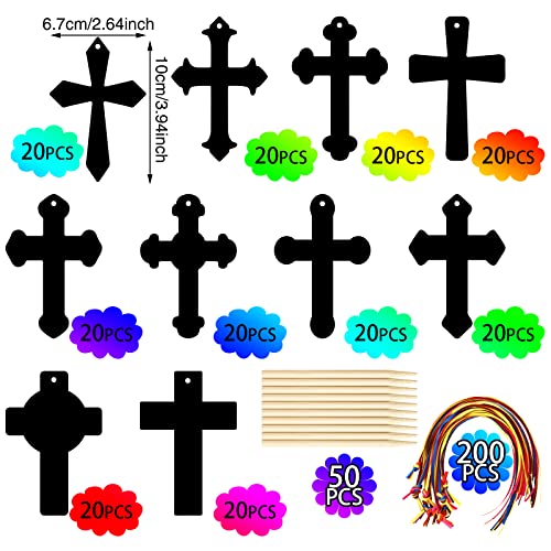 Chivao 80 Pcs Scratch Art Cross Ornaments Rainbow DIY Kit for Kids