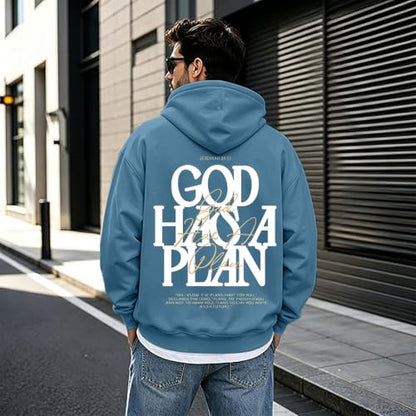 Christian Hoodies for Men God Has a Plan Graphic Tops - color: Blue, size: Medium