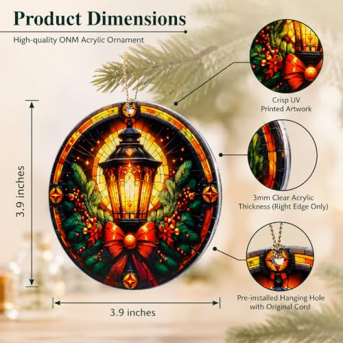 Lantern Christmas Ornament for Christmas Tree Decorations 2026, Vintage Christmas Ornament Tree Hanging Decoration with Pine Branches and Warm Glowing Light, Cozy Holiday Home Decor - color: Lantern Ornament