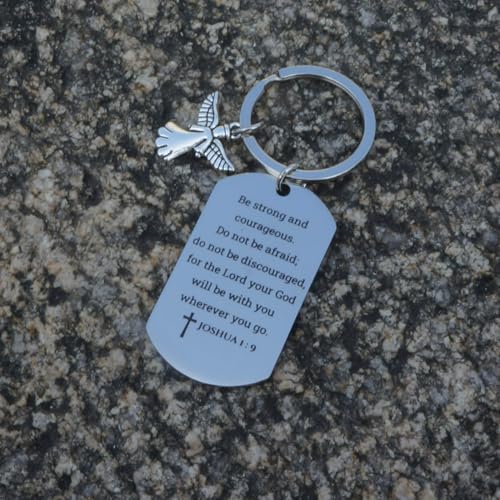 Inspirational Scripture Keychain with Angel Pendant - Bible Verse Key Chain Religious Gift for Christian - style: Joshua 1:9