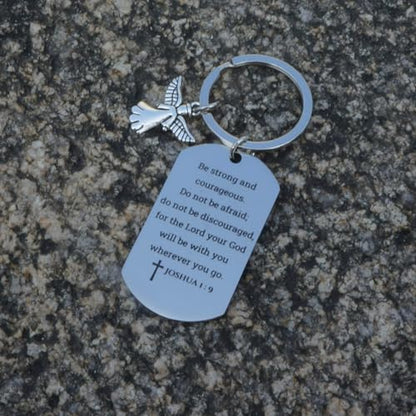Inspirational Scripture Keychain with Angel Pendant - Bible Verse Key Chain Religious Gift for Christian - style: Joshua 1:9