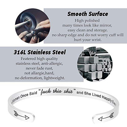 Fesciory Inspirational Bracelets for Women, Stainless Steel Cuff Bangle - color: Silver-21