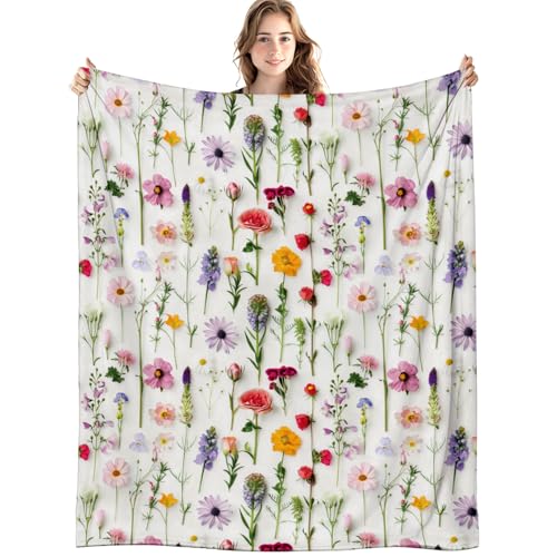 Floral Blanket, Cottagecore Colorful Wildflower Flower Throw Blankets for Home Bedroom Living Room Couch Bed Decor, Floral Throw Blanket, 50x60 Inch - color: 03-floral(blanket)