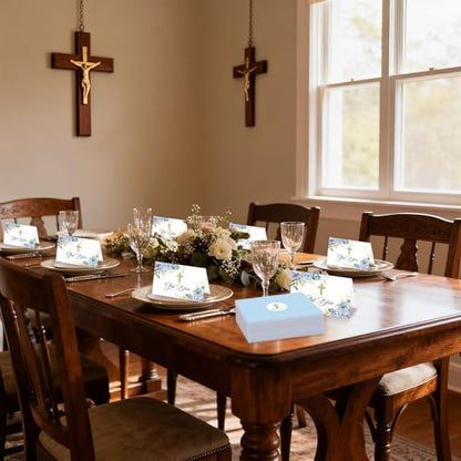 48 Pack Christian Thank You Cards, Watercolor Blue Floral Cross Baptism Thank You Cards with Envelopes & Stickers, VBS Thank You Cards First Communion & Religious Occasions - style: 48 Pcs - Blue Christian