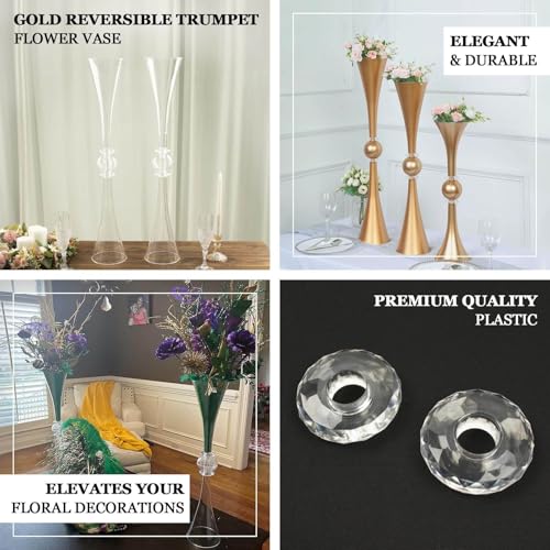Efavormart 2 Pack | 27" Clear Crystal Embellishment Trumpet Table Centerpiece, Reversible Plastic Flower Vase - color: Clear, size: 27"