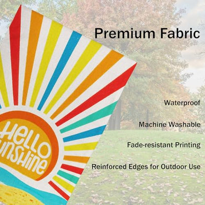 Hello Sunshine Summer Garden Flag Double Sided Burlap 12x18in - color: Orange Hello Sunshine