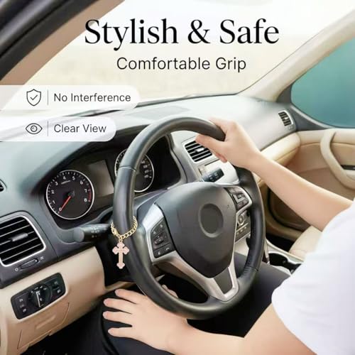 Car Rosary for Car, Steering Wheel Rosary,Cross Steering Wheel Charm,Pink - style: D