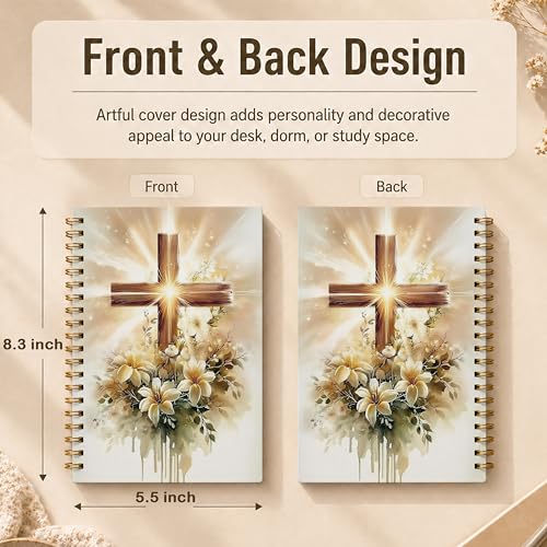 Rustic Floral Cross Christian Spiral Notebook, Christian Gifts for Women Faith, Church Notes Journal, Religious Prayer Hardcover Lined Notebook Journal, 5.5x8.3 Inch - color: pattern-10