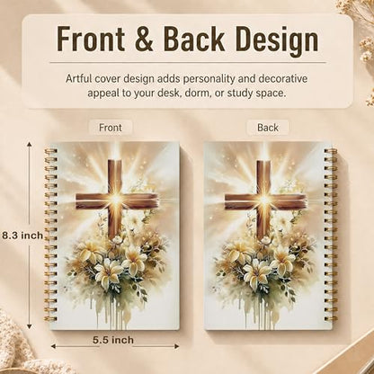 Rustic Floral Cross Christian Spiral Notebook, Christian Gifts for Women Faith, Church Notes Journal, Religious Prayer Hardcover Lined Notebook Journal, 5.5x8.3 Inch - color: pattern-10