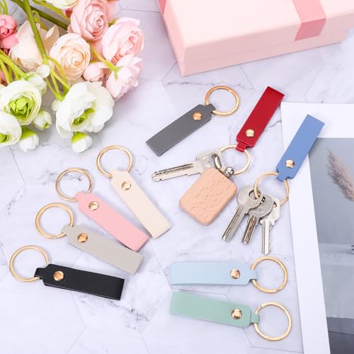 20Pcs PU Leather Keychain Blanks, Rectangular Leather Keychain Blanks with Keychain Rings, Key Fob Kit for DIY Engraving Key Chains Craft