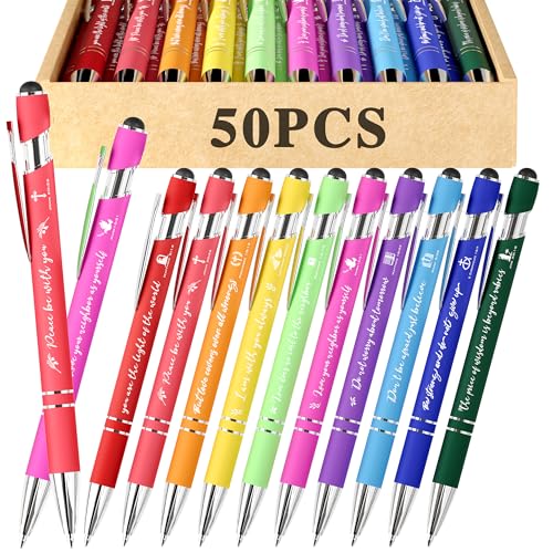 Christian Ballpoint Pens with stylus tips, Inspirational Bible Verse Pens Bulk Christian Gifts for Women & Men Office Pens 50-Pack