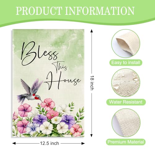 Bless This House 12 x 18 Inch Double Sided Hummingbird Garden Flag - color: Green