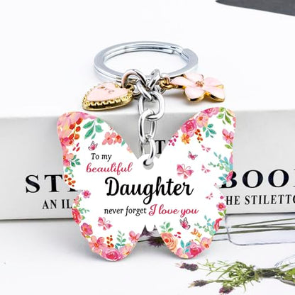 OEHEDOU Butterfly Gifts Keychain For Women Men Family Members Memorial Gift - color: Light Red Daughter