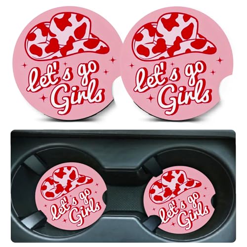 2 Pack Pink Cowgirls Car Cup Holder Coasters Universal Neoprene Coasters - color: Lets Go