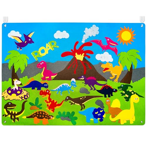 WATINC Dinosaur Felt Board Stories Set - Preschool Interactive Toy for Kids