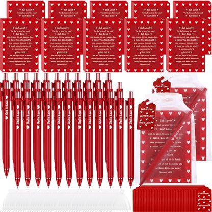 30 Set Valentine's Day Christian Gifts Bulk Bible Verse Notepads Religious Ballpoint Pens and Inspiring Quote Card Journals Gifts for Sunday School Church Friends Office Supplies