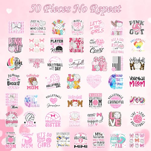 Pink Volleyball Stickers for Women - 50 Pcs Sport Volleyball Stickers for Adults Mom, Bow Decals for Journal Scrapbook Water Bottles, Sport Theme Party Decorations Supplies - style: Volleyball