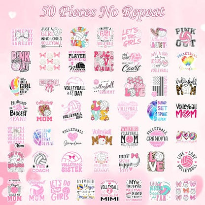 Pink Volleyball Stickers for Women - 50 Pcs Sport Volleyball Stickers for Adults Mom, Bow Decals for Journal Scrapbook Water Bottles, Sport Theme Party Decorations Supplies - style: Volleyball