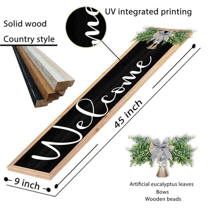 TQianJiang Outdoor Welcome Sign Front Porch Standing, 45"×9" Wood Black - color: Farmhouse Outdoor Welcome (Wood Black)