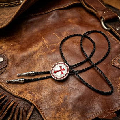 Fashionable Cross Bolo Tie Multi-Color Cross Shield Necktie - color: Red