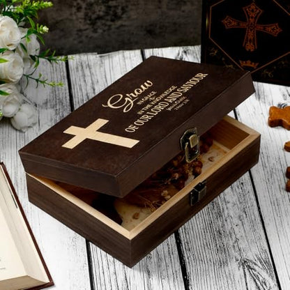 CroBlissful Memory Keepsake Box for Baptism Gifts Christening Wooden Gift Box 8.6 x 5.1 x 2.4 Inches Storage for Boys, Girls Jewelry Storage for Baptism Catholic Memory Keepsake(Cross) - style: Cross