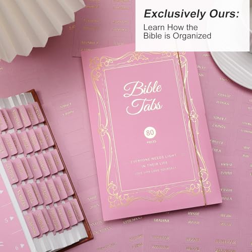 Leather Bible Tabs, Bible Tabs for Women and Men(Gold Foil Lettering) Large Print Stickers, Easy to Read and Apply, 66 Chapters & 14 Blank DIY Labels for Easy Navigation, Christian Accessories(Pink) - style: Leather Pink