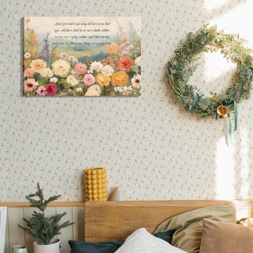 VPUQWGKE Christian Bible Floral Canvas Wall Art Prints Scripture Painting Flower Picture Wall Decor Artwork for church home bedroom Decoration 12x16in