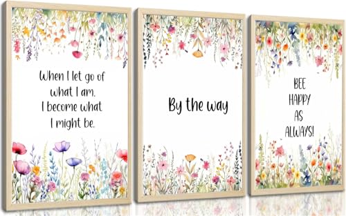 3pcs Framed Wildflowers Canvas Wall Art Inspirational Floral Painting Quotes Picture Canvas Prints Poster for Living Room Bedroom Office Home Gallery Wall Decor 16x24 Inch Ready to Hang - color: 3-Piece Inspirational Floral Set, size: 16x24 inch