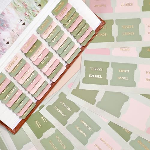 Laminated Bible Tabs for Women Men, Green Pink, Gold Foil Lettering, 105pcs - style: Gold Foil WaterLilyPink