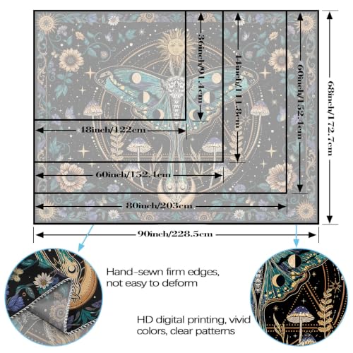 Aipon Hippie Boho Moth Vintage Sun Moon Floral Tapestry 40 x 30 Inch - color: Green Moth-D, size: 40"L x 30"W