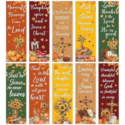 Wxiben Fall Christian Bookmarks Gifts - 100 Pcs Autumn Bible Verse Book Mark Paper Pumpkin Maple Leaf Cross Book Marker for Women Men Holiday Book Lovers Reading Church Office Supplies - color: Fall Christian