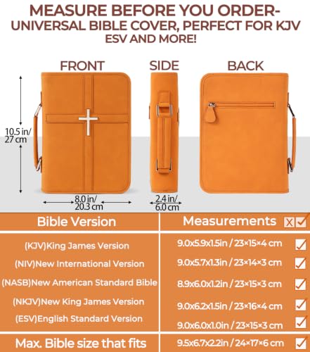 Vegan Leather Bible Cover Case, Bible Bag for Men Women, Gift Box Packaging - color: Orange