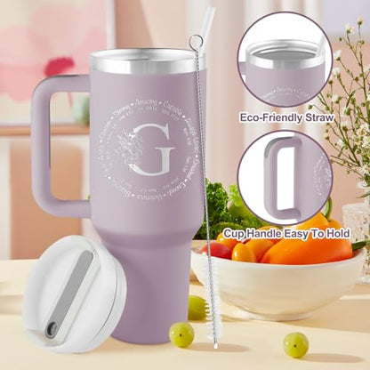 ROSTANTEN Christian Gifts for Women, Religious Monogrammed 40 oz Engraved Tumbler, Spiritual Inspirational Gifts Faith based gift Bible Gift, Initial Christian Tumbler for Women - style: G