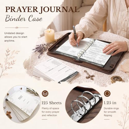 Ospelelf Removable Prayer Journal with Leather Brown 6 Ring Binder 3-Month - color: brown