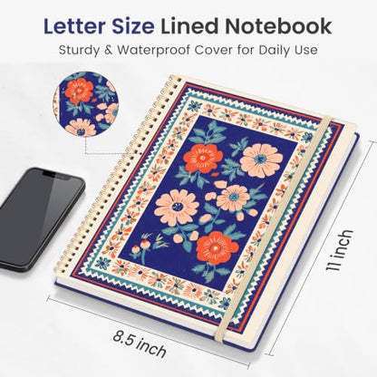 Taja Large Spiral Lined Journal for Women and Men, Notebook for Work - color: H-Folk Bloom