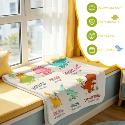Mosslink Baptism Gifts for Boys Girl, Christian Gift Dinosaur Blanket 40"x50" - color: White-god Says I Am