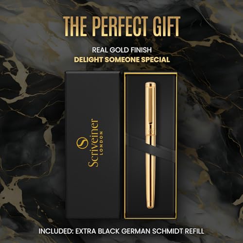 Scriveiner Gold Rollerball Pen - Stunning Luxury Pen, Real Gold Plating, Schmidt Ink Refill, Best Roller Ball Pen Gift Set for Men & Women, Professional, Executive Office, Nice Pens - color: 11. Gold