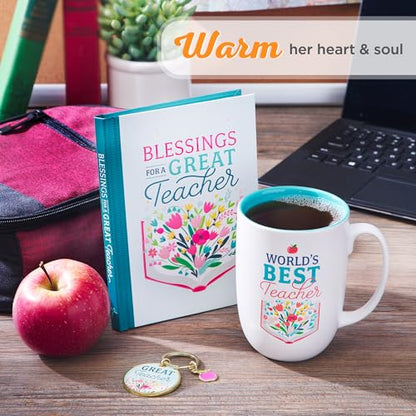 Christian Art Gifts Floral Ceramic Coffee Mug: World's Best Teacher, 15 oz. - color: Multicolor/Best Teacher