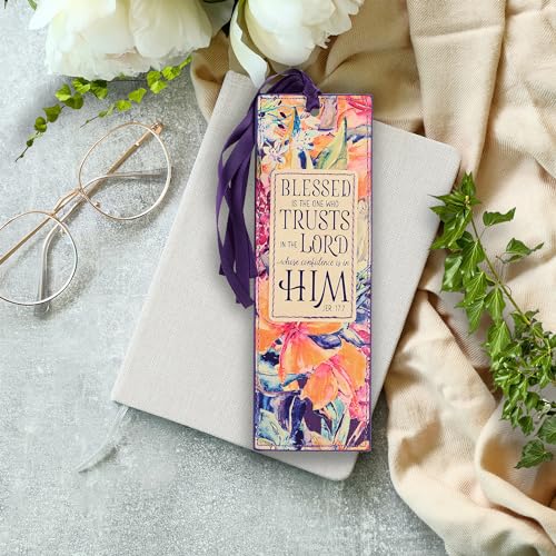 Christian Art Gifts Faux Leather Floral Bookmark: Blessed is The One - color: Purple - Blessed/Trust Lord