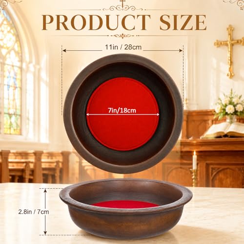 Domensi Handcrafted Wooden Offering Plate for Church Walnut Stain Collection Plate with Felt Round Pad Collection Tray for Sunday Worship Communion Religious Ceremonies