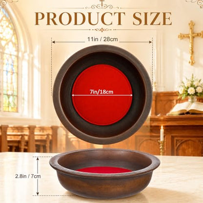 Domensi Handcrafted Wooden Offering Plate for Church Walnut Stain Collection Plate with Felt Round Pad Collection Tray for Sunday Worship Communion Religious Ceremonies