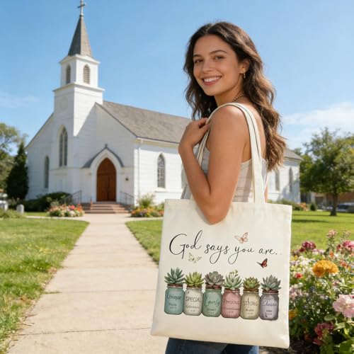 2 Pack Bible Canvas Tote Bag Makeup Bag Women Christian Gifts Reusable Grocery Bags for Shopping Travel - style: Bible Succulent